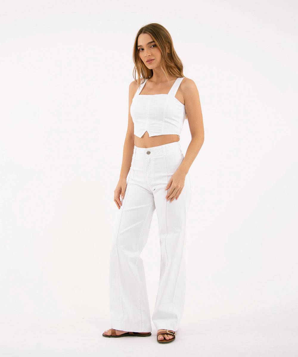 Pantalón Tiro Alto, Bota Recta Blanco Pantalóns Para Mujer | Ticket Store Colombia 1