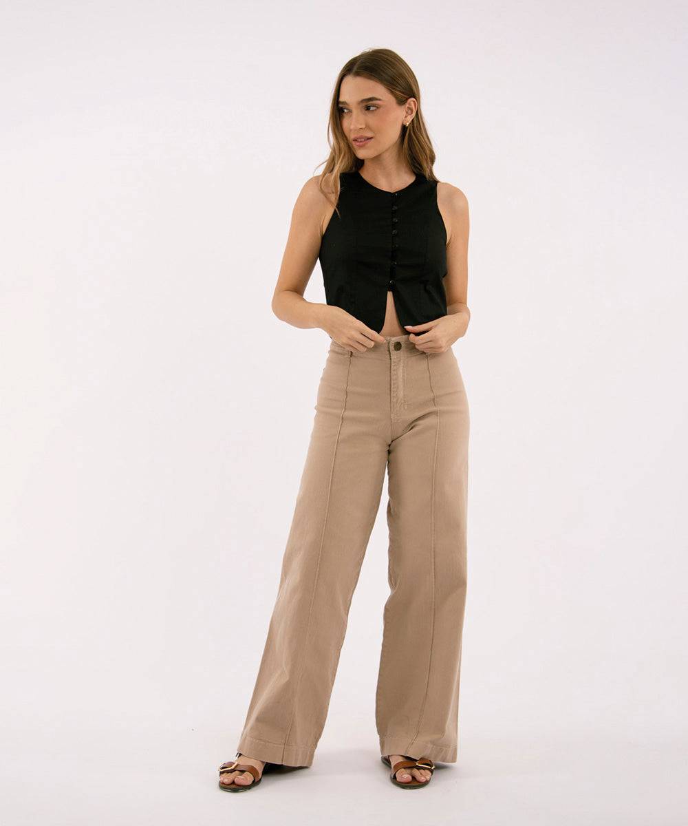 Pantalón Tiro Alto, Bota Recta Camel Pantalóns Para Mujer | Ticket Store Colombia 1