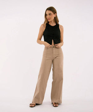 Pantalón Tiro Alto, Bota Recta Camel Pantalóns Para Mujer | Ticket Store Colombia 1