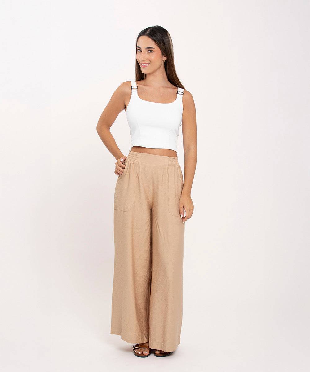Pantalon Con Bolsillos Camel Pantalóns Para Mujer | Ticket Store Colombia 1