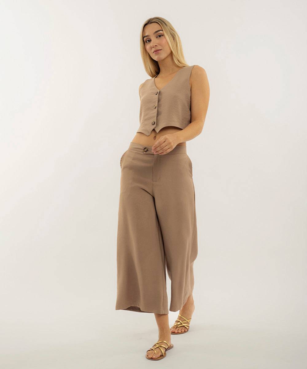 Pantalon Culotte Con Bolsillos Camel Pantalóns Para Mujer | Ticket Store Colombia 2