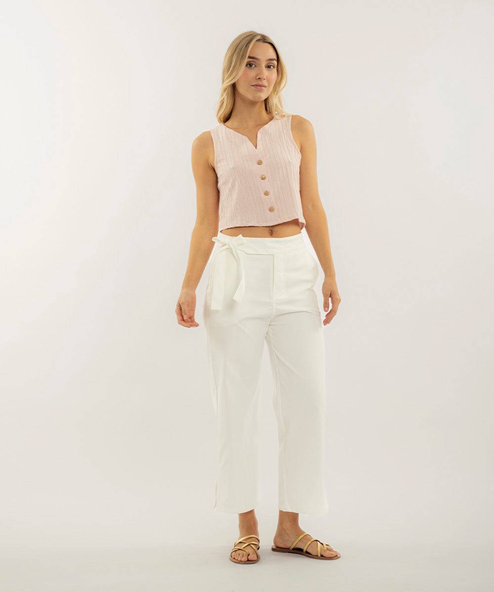 Pantalón culotte pretina tiras BLANCO