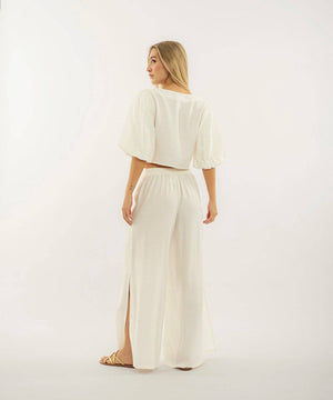 Pantalon Con Elastico Marfil Pantalóns Para Mujer | Ticket Store Colombia 3