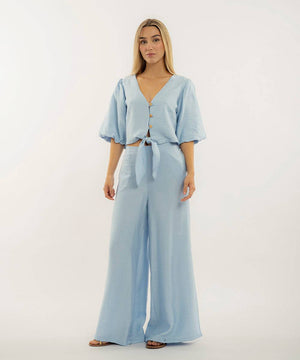 Pantalon Con Elastico Azul Cielo Pantalóns Para Mujer | Ticket Store Colombia 1