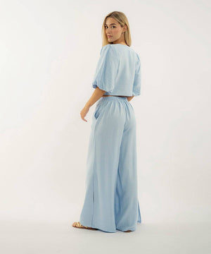 Pantalon Con Elastico Azul Cielo Pantalóns Para Mujer | Ticket Store Colombia 3