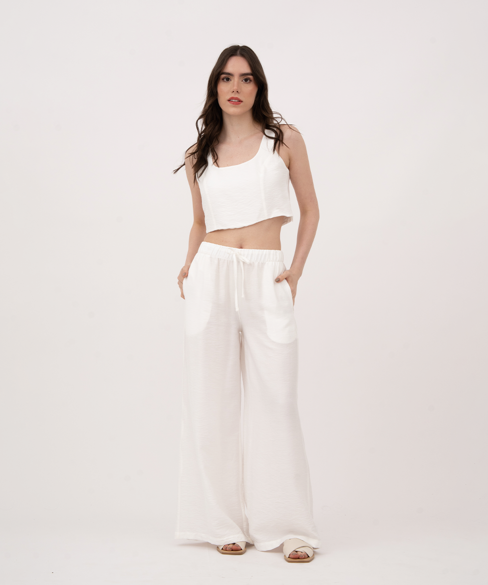 Pantalón resortado BLANCO