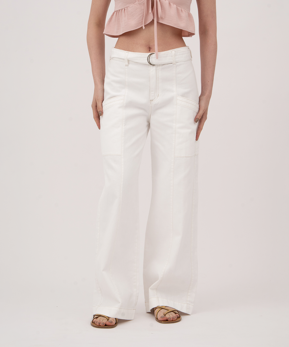 Pantalón con cinturón hebillas BLANCO