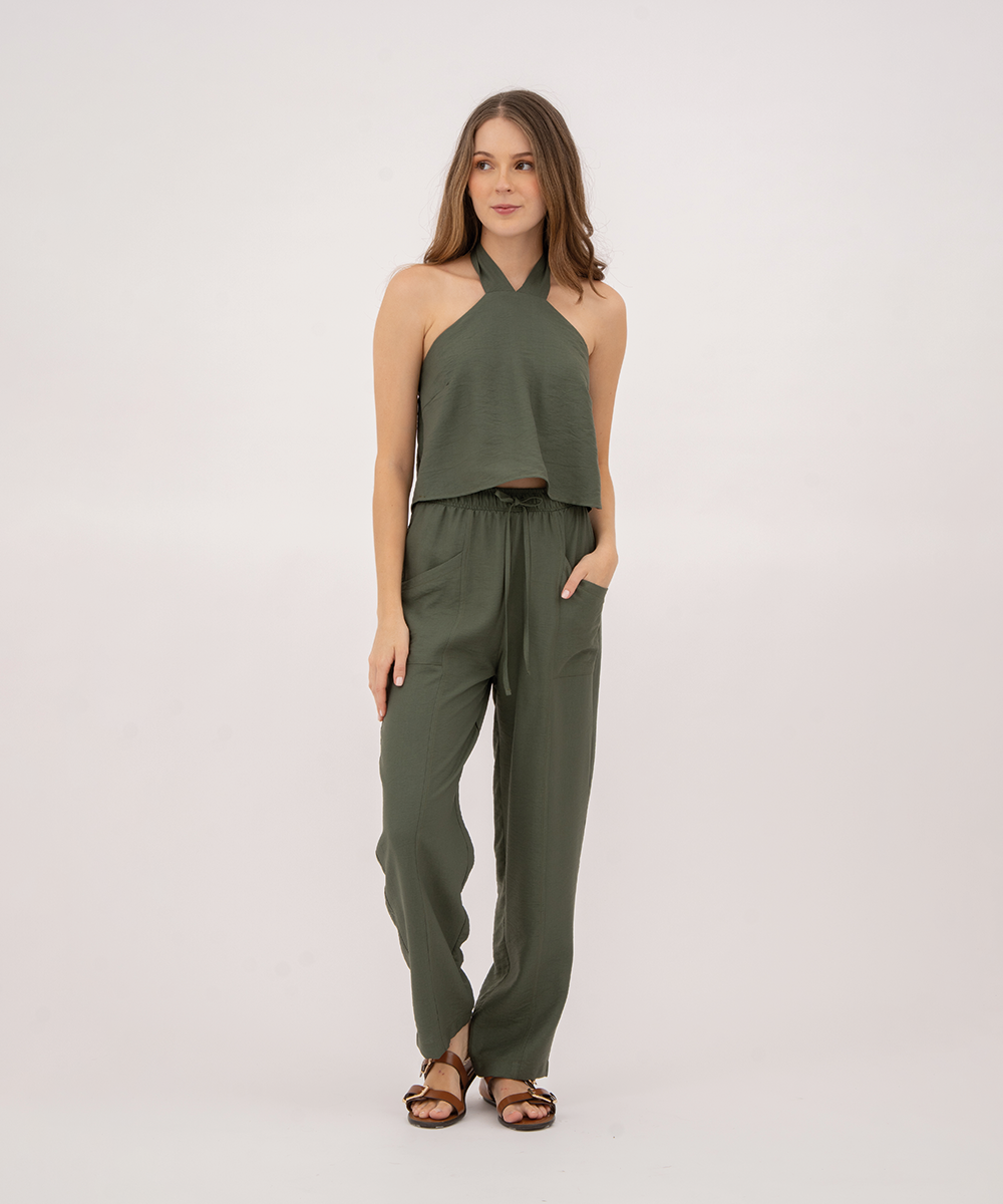 Pantalón con elástico VERDE SELVA (MILITAR)