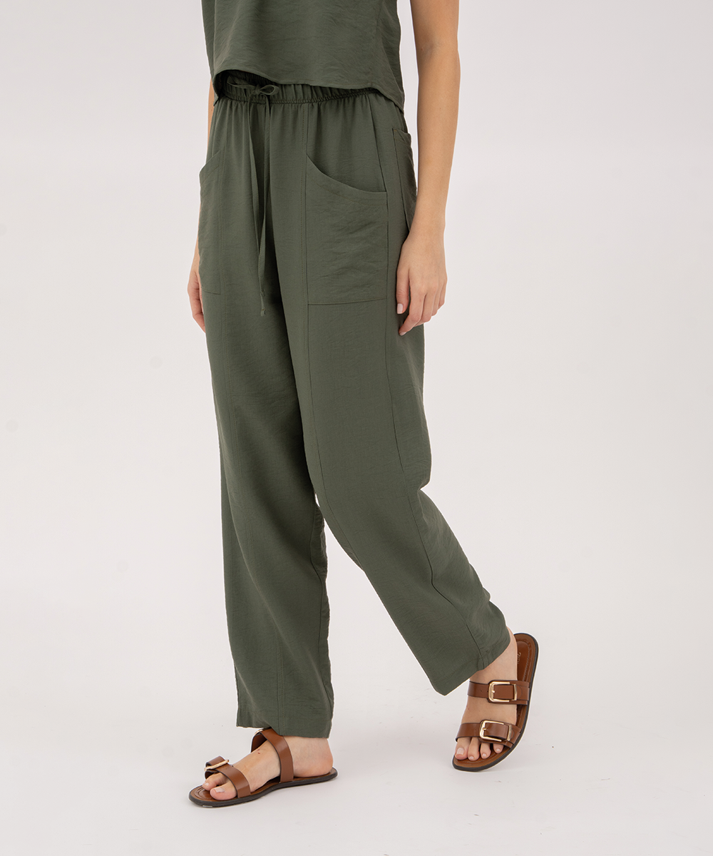 Pantalón con elástico VERDE SELVA (MILITAR)