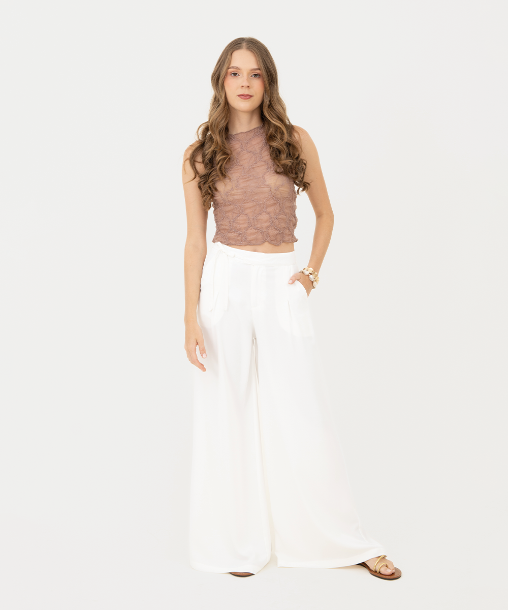 Pantalón fluido tiras Blanco