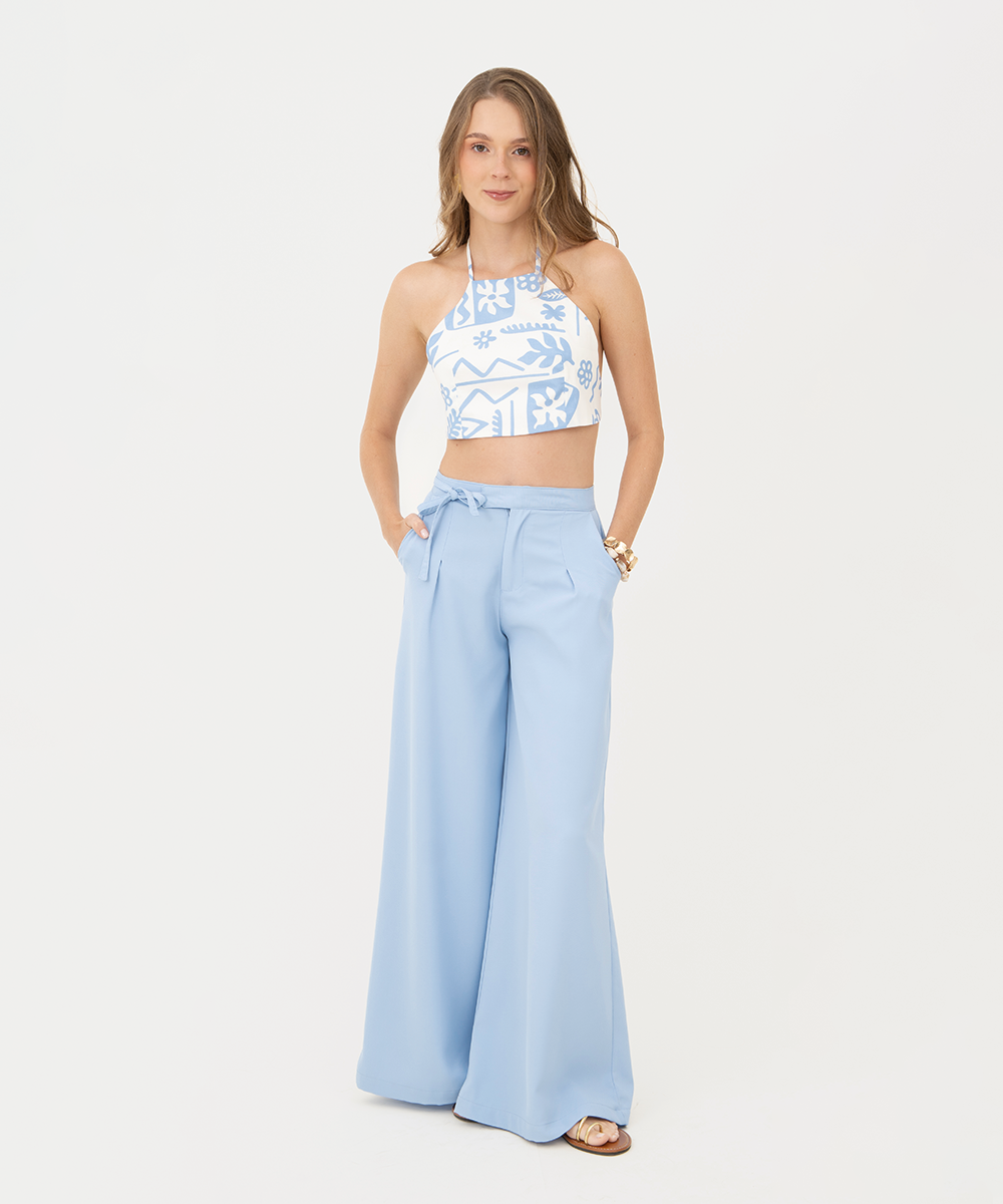 Pantalón fluido tiras Azul Cielo