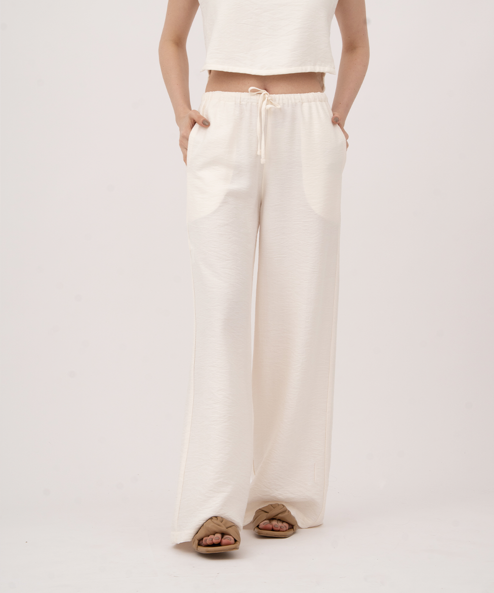 Pantalón resortado MARFIL