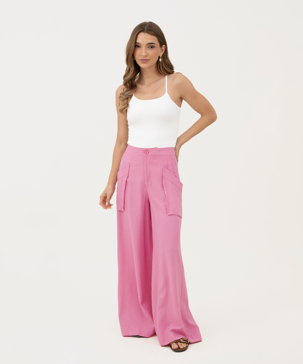 Pantalón tiro alto bolsillos ROSADO