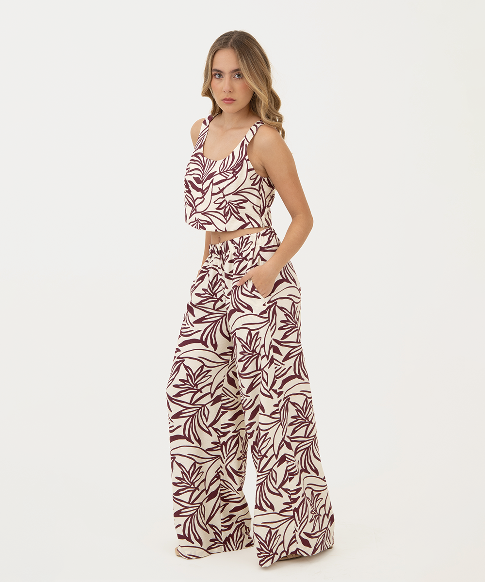 Pantalón resortado BERENJENA