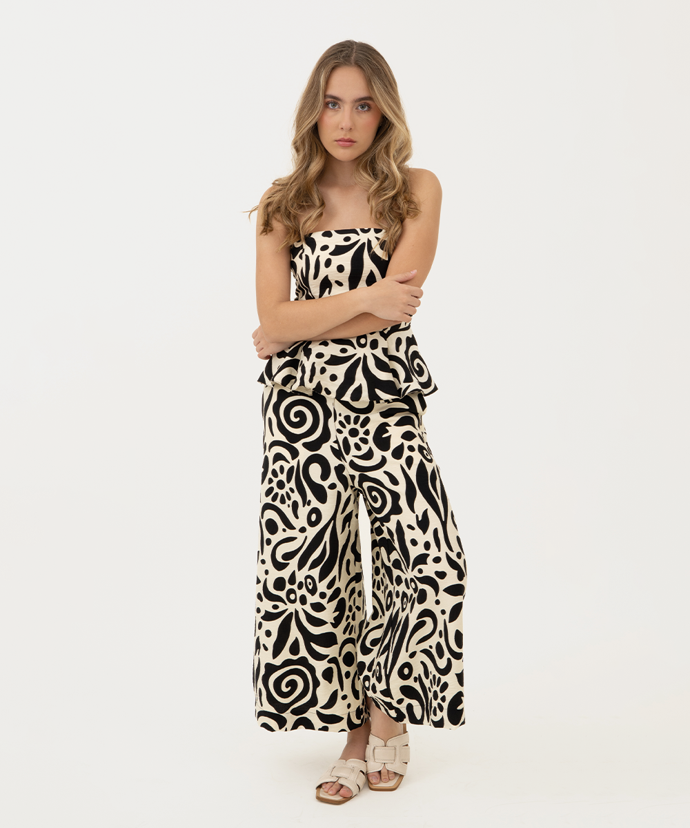 Pantalón culotte estampado NEGRO