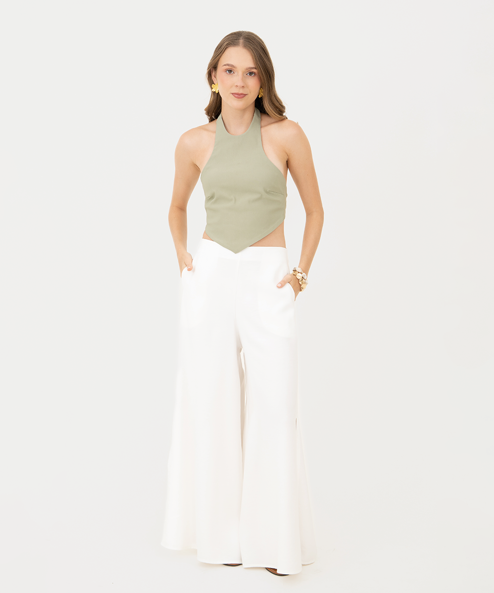 Pantalón palazzo abertura Blanco