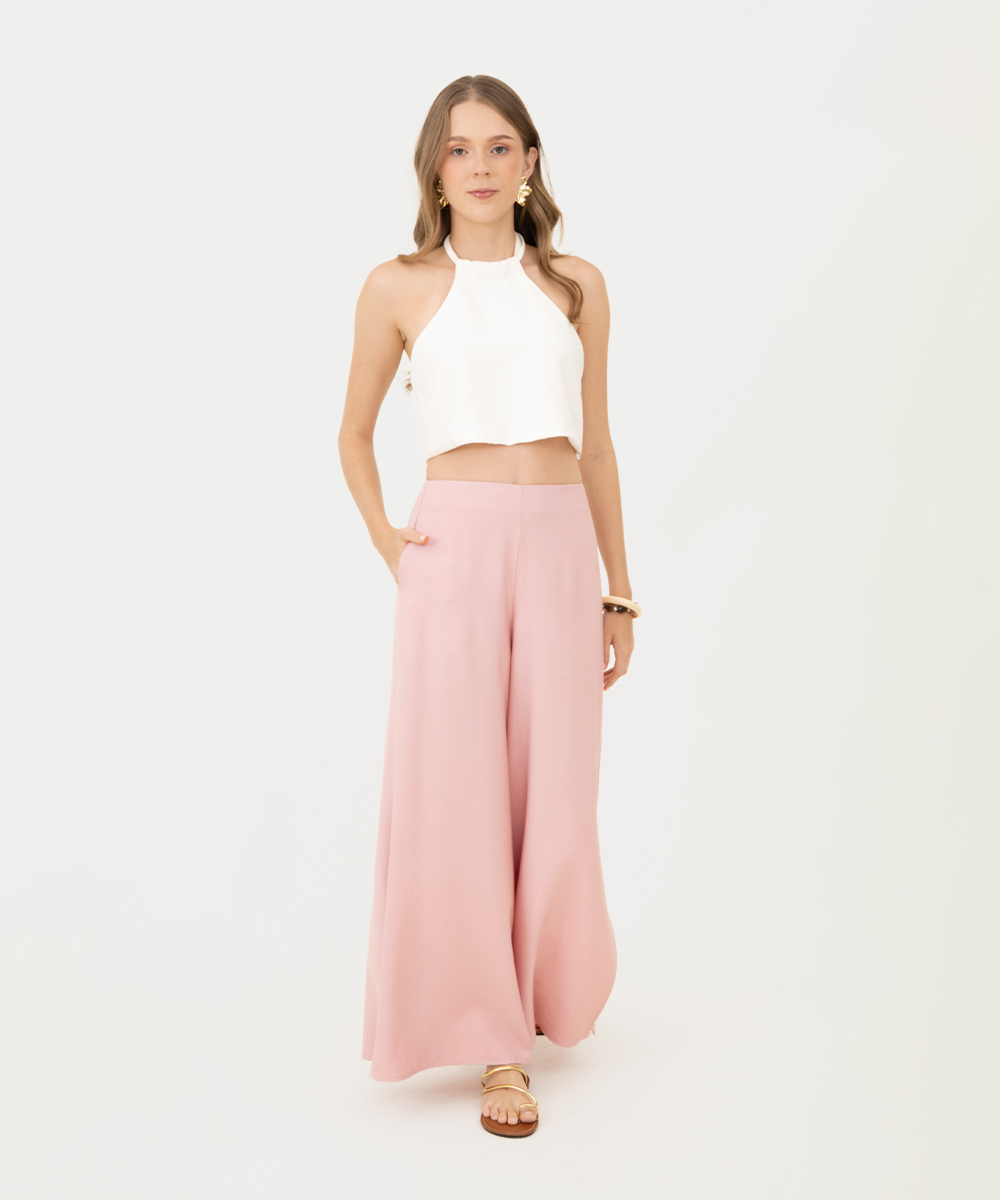 Pantalón palazzo abertura Rosado Pastel