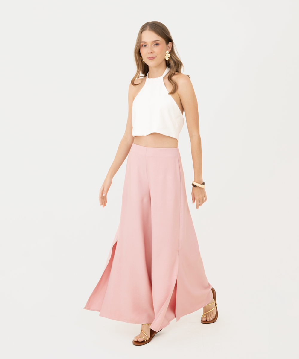 Pantalón palazzo abertura Rosado Pastel