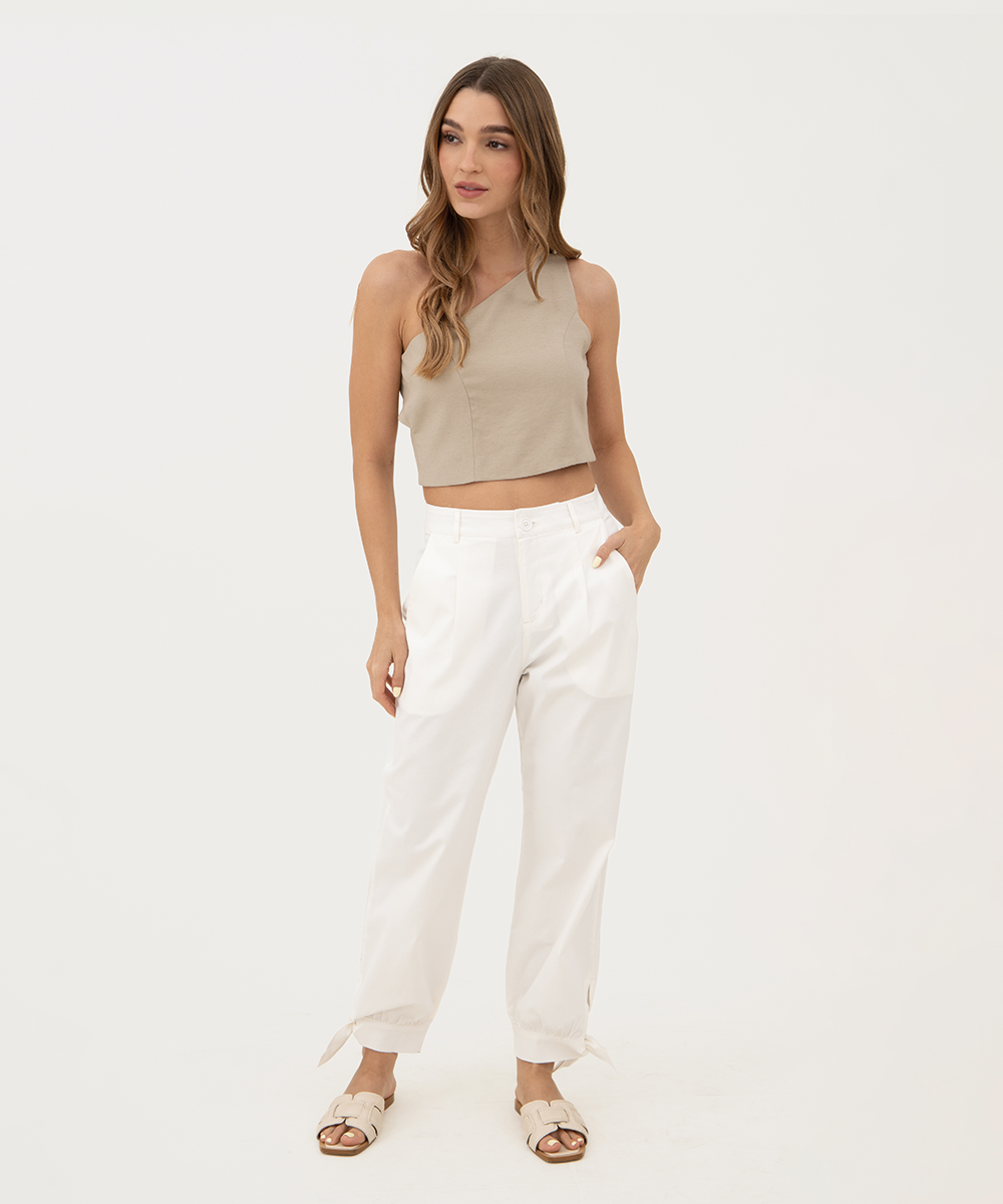 Pantalón con nudos en botas Blanco