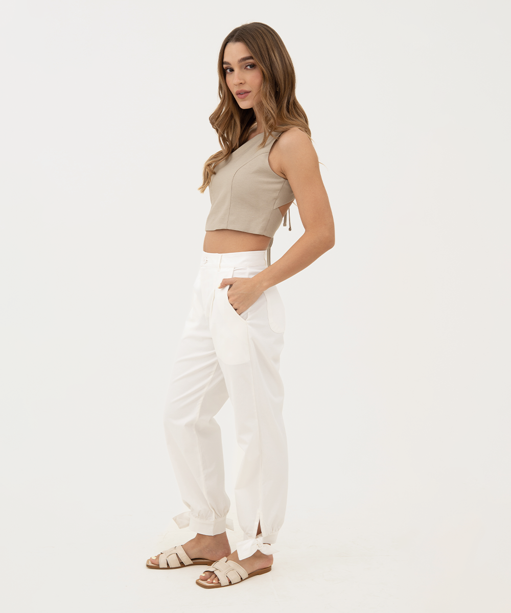 Pantalón con nudos en botas Blanco
