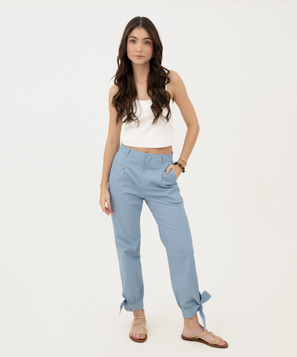 Pantalón con nudos en botas Azul Empolvado