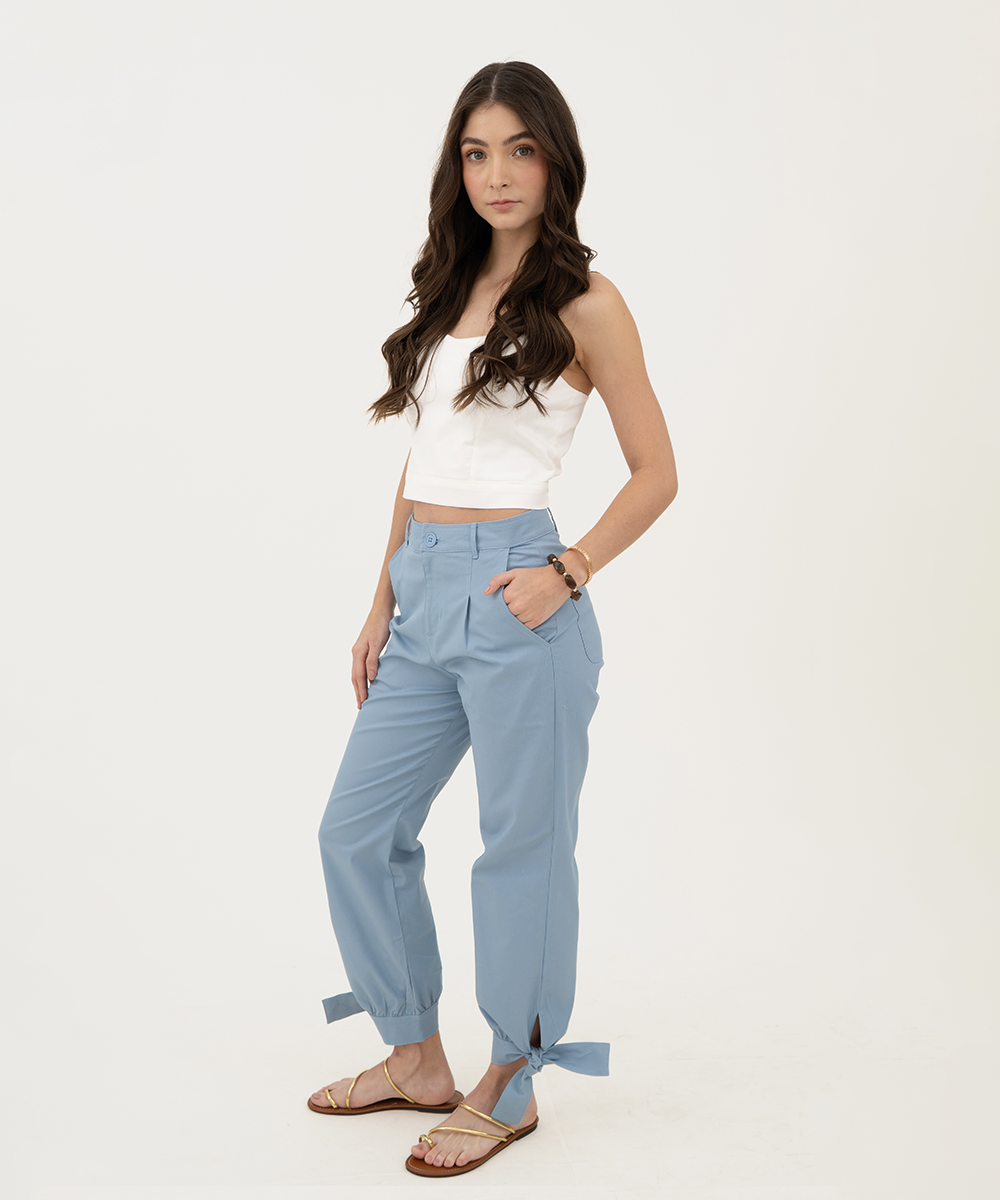 Pantalón con nudos en botas Azul Empolvado