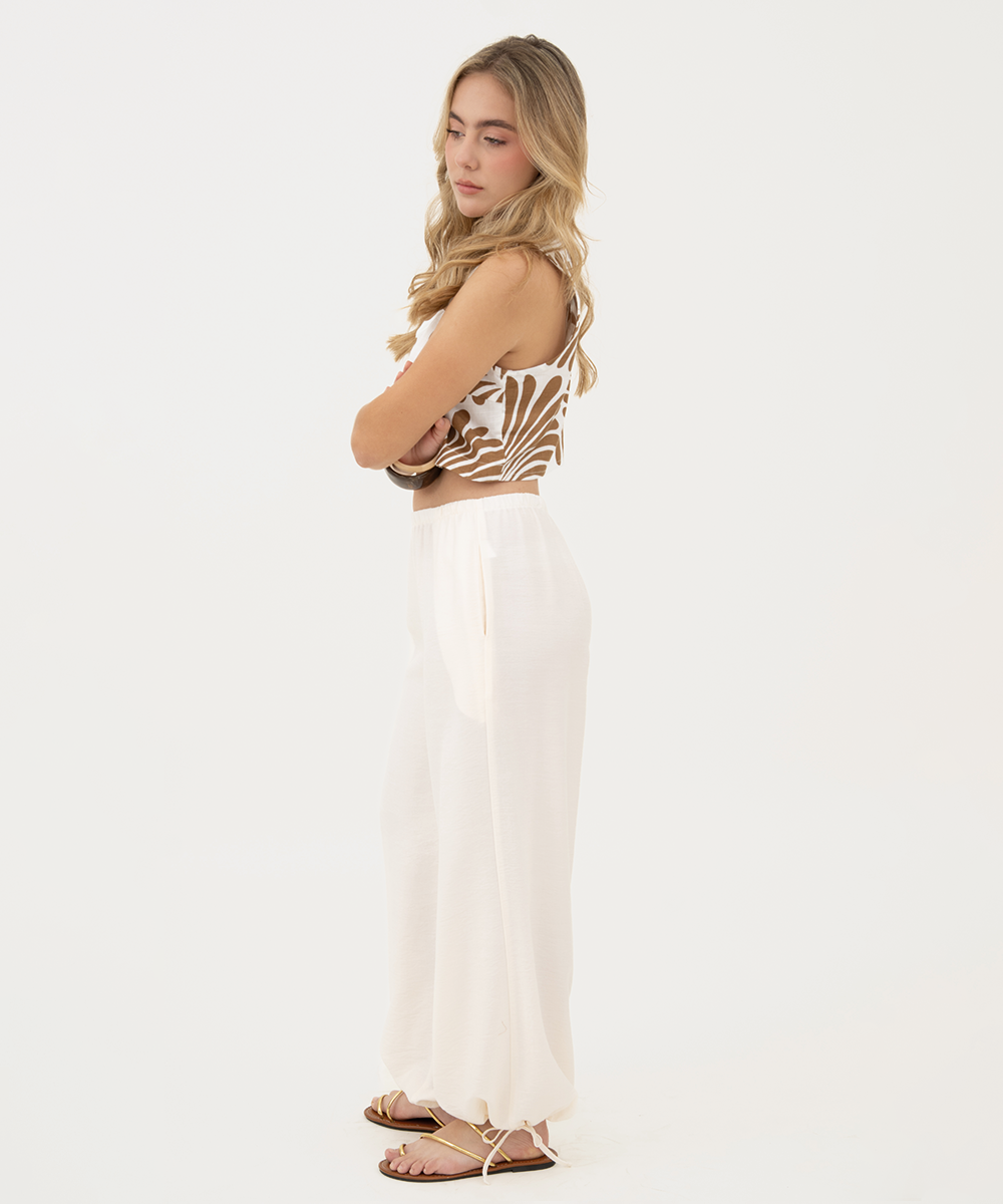 Pantalón tiro medio elástico Blanco