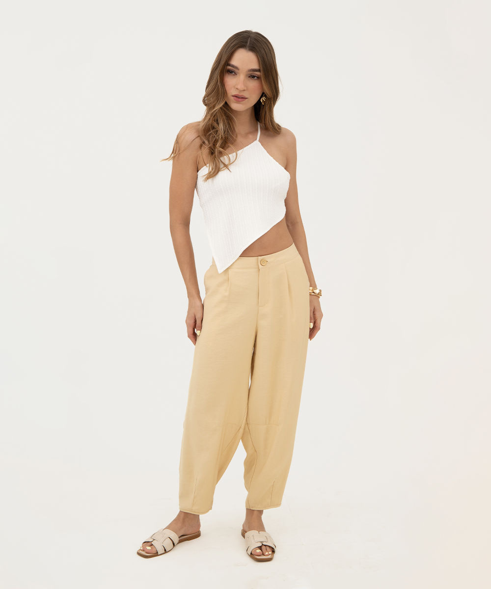 Pantalón bombacho con prenses Amarillo Pastel
