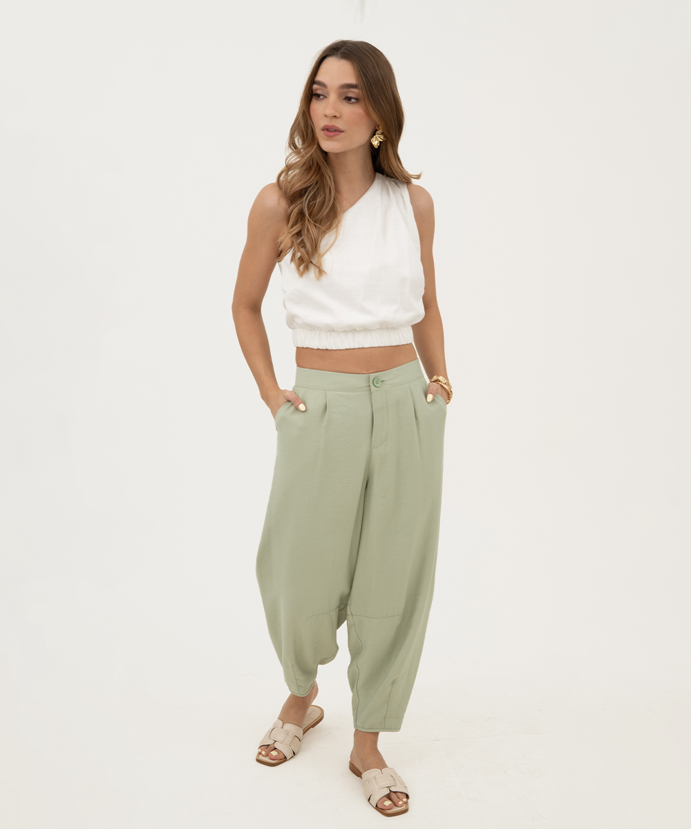Pantalón bombacho con prenses Verde Menta