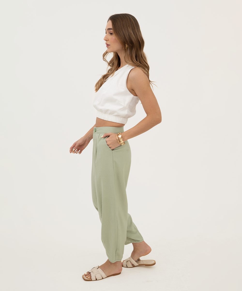 Pantalón bombacho con prenses Verde Menta