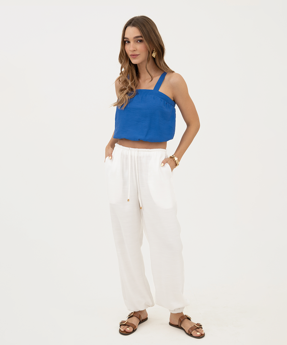 Pantalón resortado Blanco