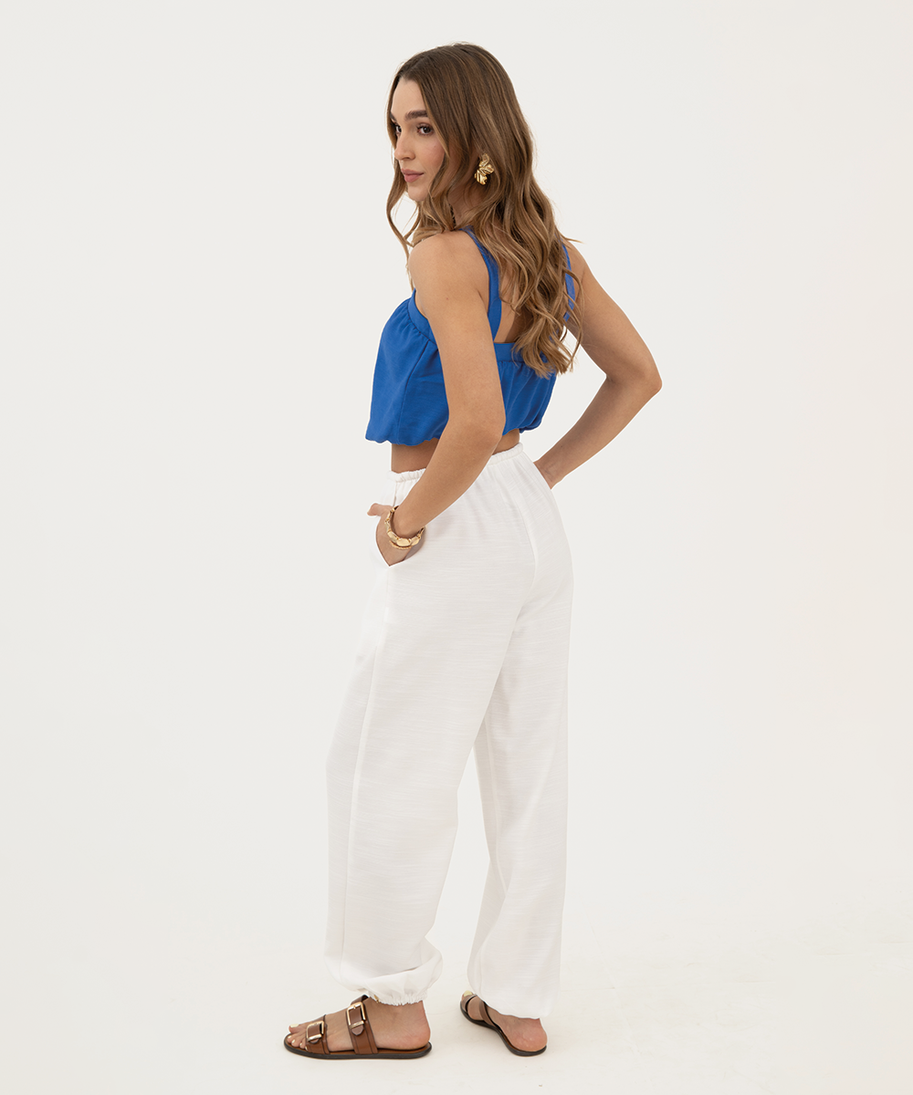 Pantalón resortado Blanco