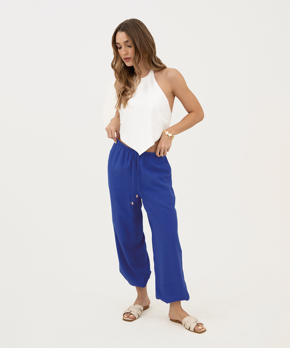Pantalón resortado Azul