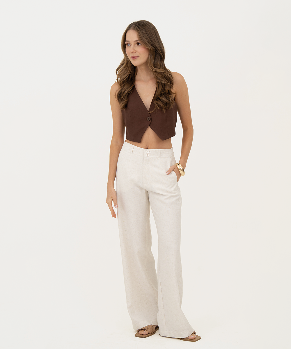 Pantalón bota recta Marfil