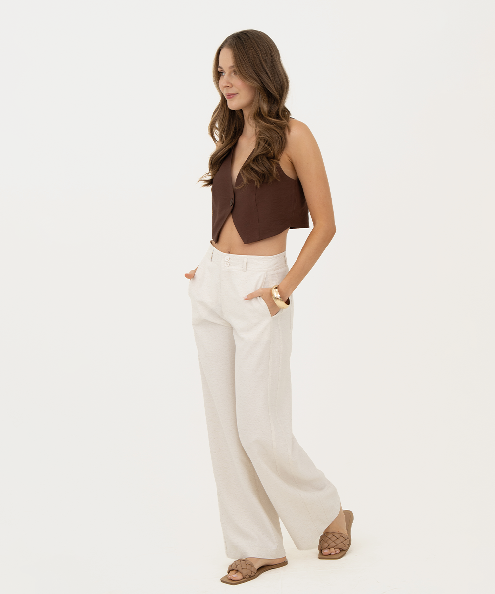 Pantalón bota recta Marfil
