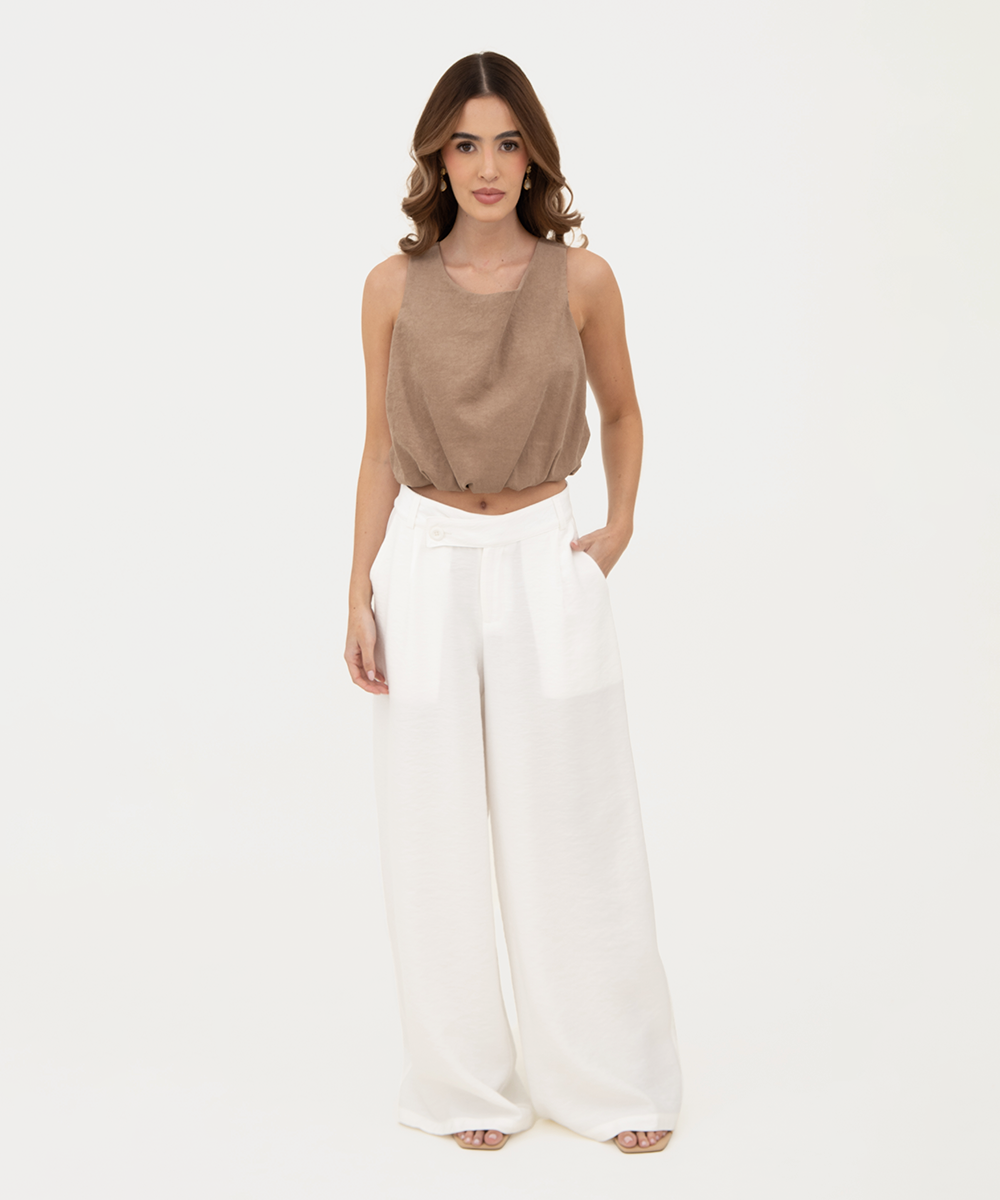 Pantalón pretina cruzada Blanco