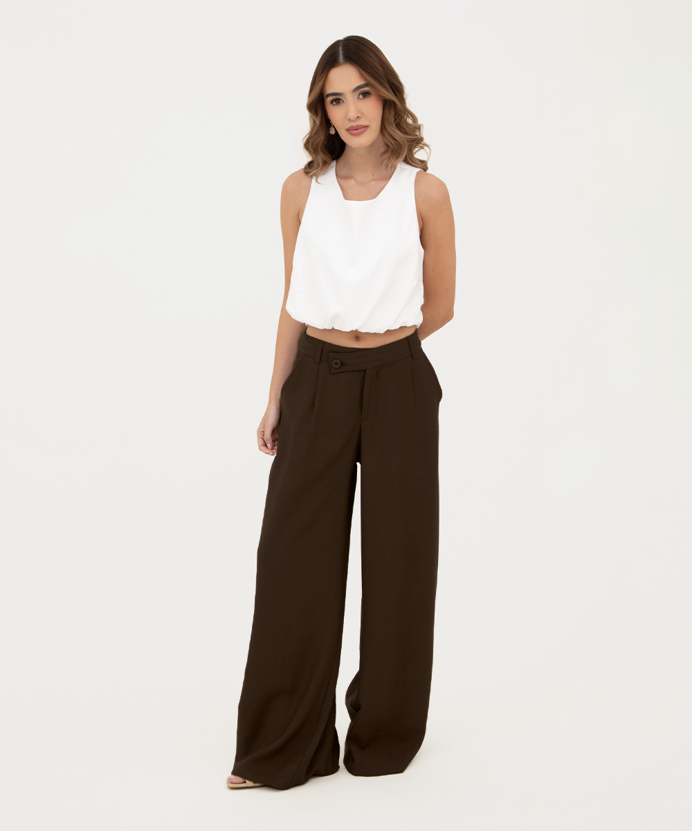 Pantalón pretina cruzada Chocolate