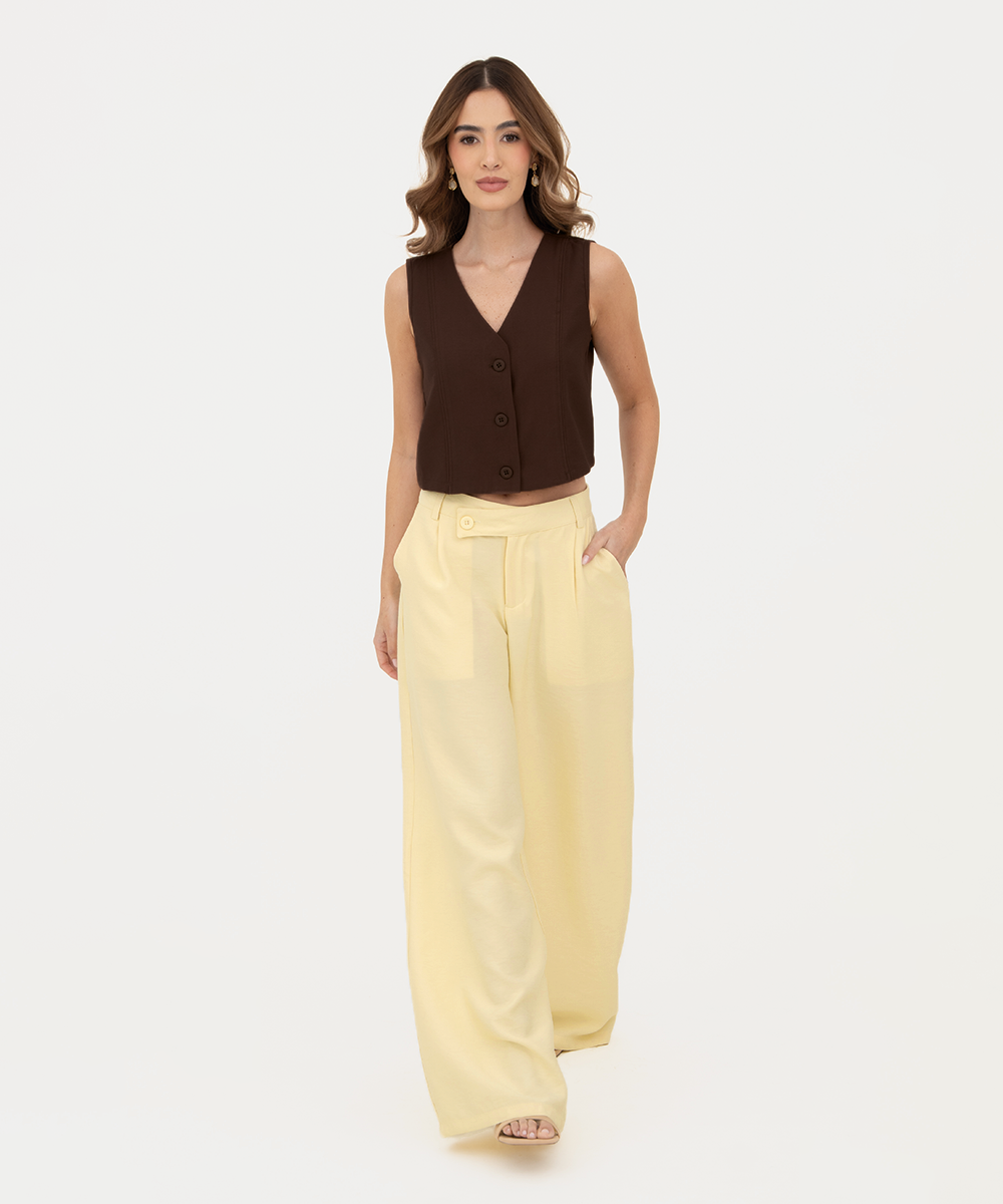 Pantalón pretina cruzada Amarillo Pastel