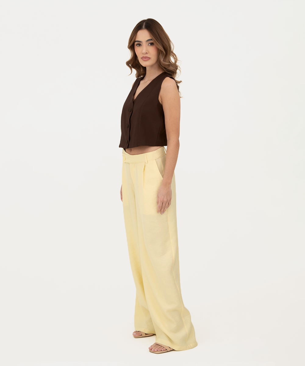 Pantalón pretina cruzada Amarillo Pastel