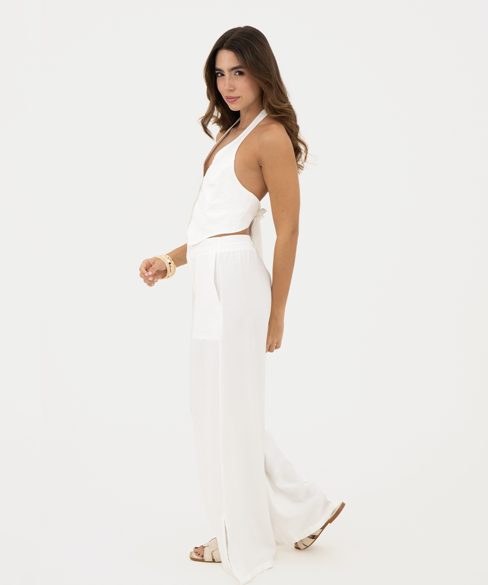 Pantalón recto con pretina elástica Blanco