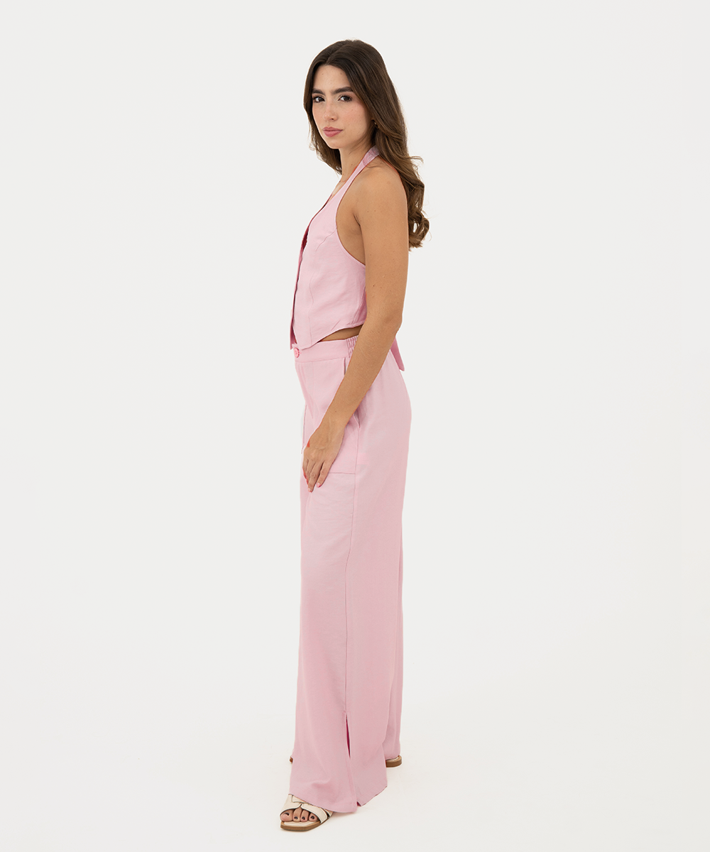 Pantalón recto con pretina elástica Rosado Pastel
