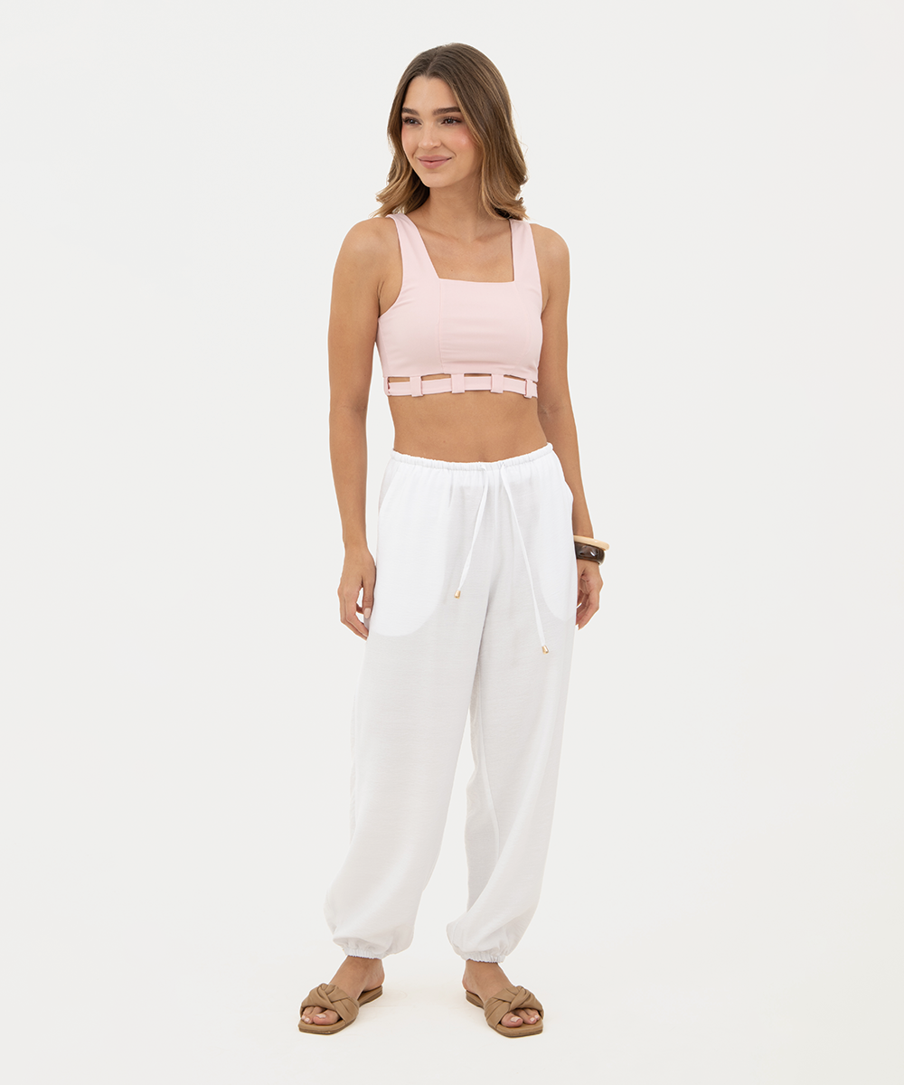Pantalón resortado Blanco
