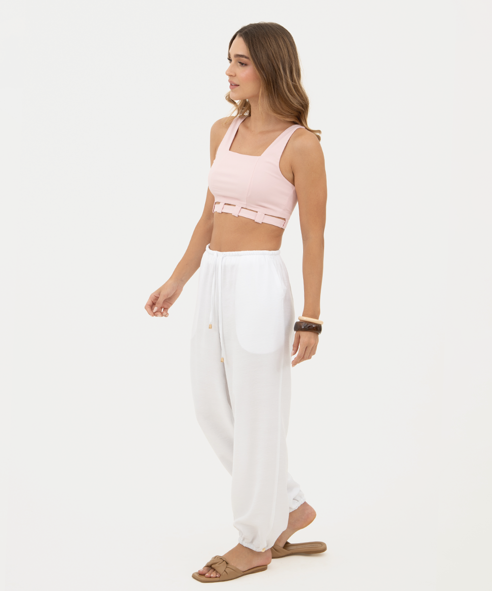 Pantalón resortado Blanco