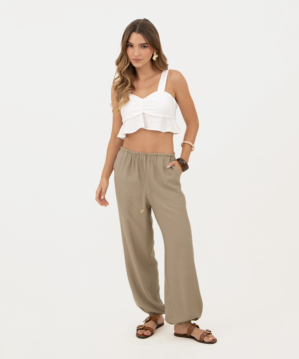 Pantalón resortado Camel
