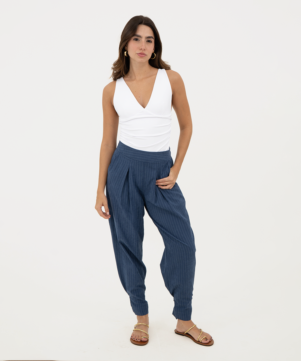 Pantalón de rayas bota ajustable Azul Profundo