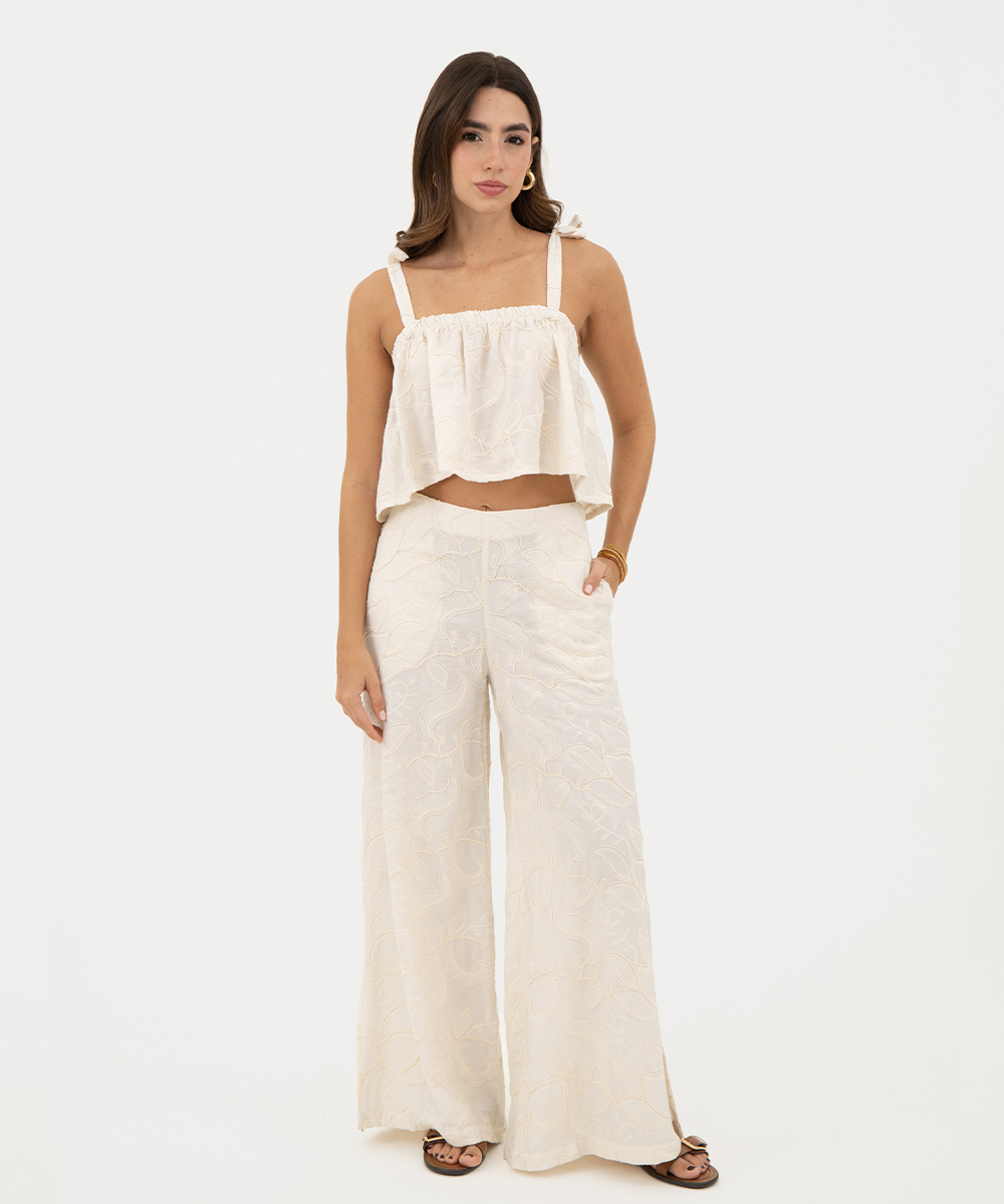 Pantalón con elástico Marfil