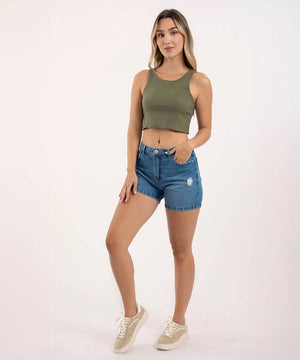 Short Tiro Medio Azul Profundo Shorts Para Mujer | Ticket Store Colombia 2