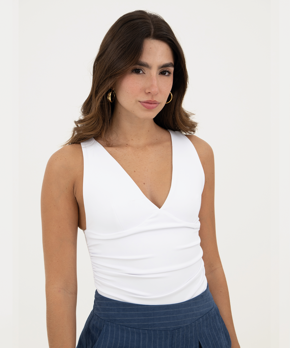 Body drapeado escote v Blanco