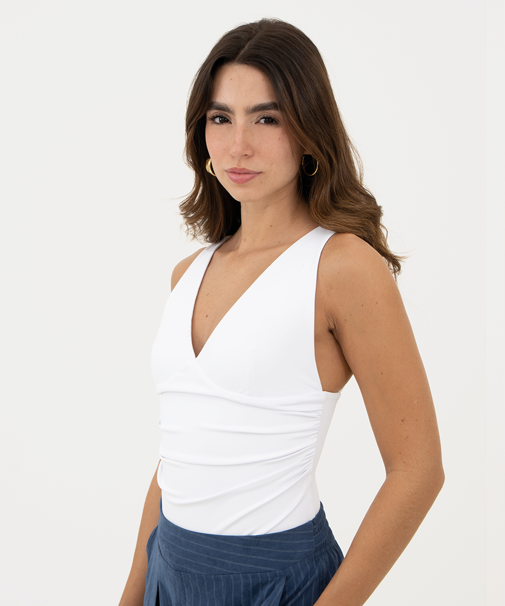 Body drapeado escote v Blanco