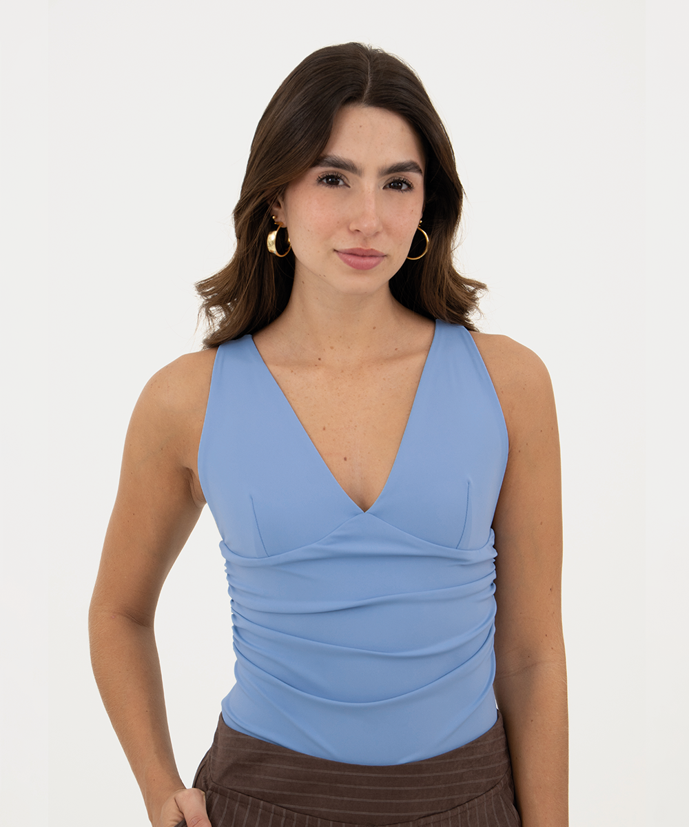 Body drapeado escote v Azul Empolvado